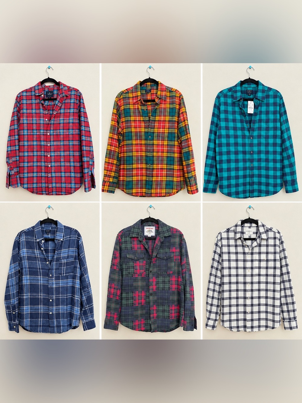 6 American Eagle and J Crew Button-Down Plaid Shirts Bundle